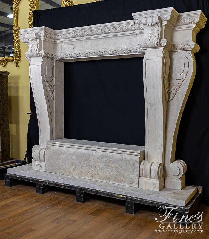 Marble Fireplaces  - Oversized Tuscan Style Mantel In Light Travertine - MFP-2547